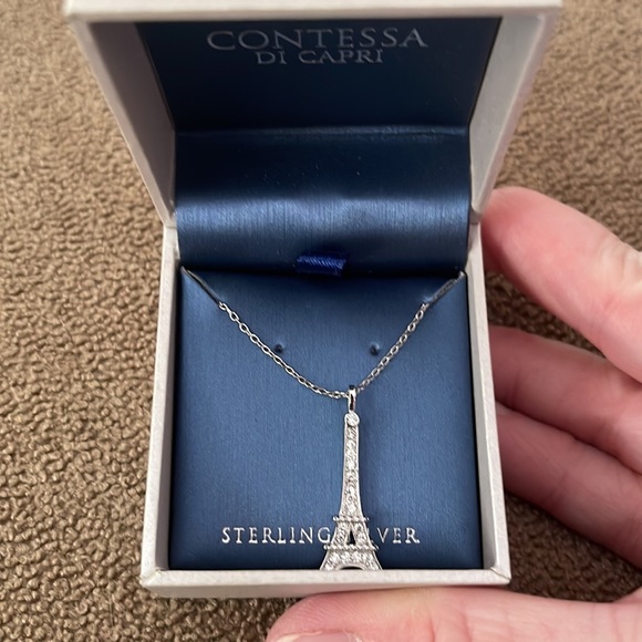 Contessa Di Capri Sterling Silver 925 Eiffel Tower On Delicate Chain Necklace - Picture 4 of 5